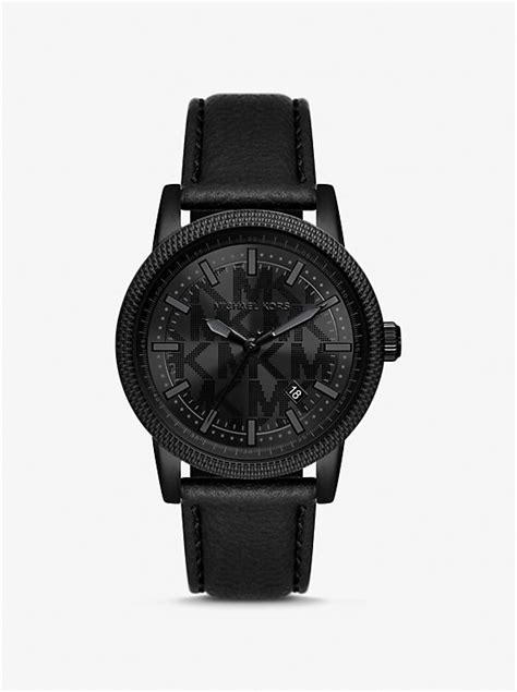 michael kors paxton black-tone and leather watch|Oversized Hutton Black.